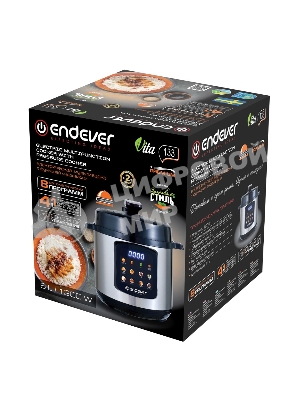 Скороварка-мультиварка электрическая Endever Vita-133 черный/стальной, 1200 Вт, 6 л, 12 авторежимов работы, книга рецептов, 2 шт/уп.