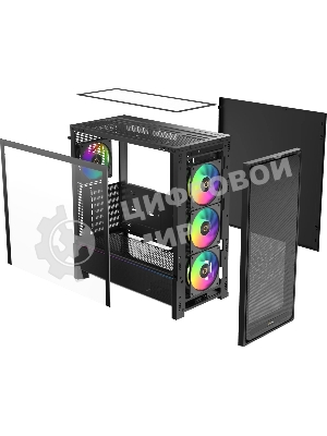 Корпус Ocypus Delta C70 BK ARGB, Midi-Tower, чёрный, 4 x 120 мм