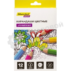 Карандаши цветные Silwerhof Create Jumbo 6мм, шестигранный профиль, дерево, ассорти, 12 цветов, коробка с европодвесом
