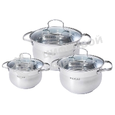 Набор посуды Kelli KL-4209 6 пред. Кастрюля с жаропрочной стекл. крышкой 2.1 л. Кастрюля с жаропрочной стекл. крышкой 3 л. Кастрюля с жаропрочной стекл. крышкой 4 л. Высококачественная нерж. сталь 18/10. 5-ти слойное капсульное дно.