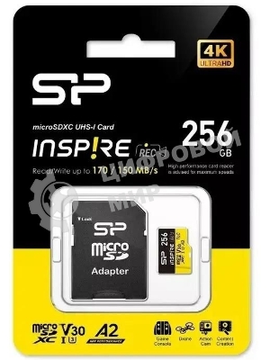Флеш карта microSDXC 256Gb Silicon Power SP256GbSTXLA2V1NSP Inspire V30 A2 + adapter