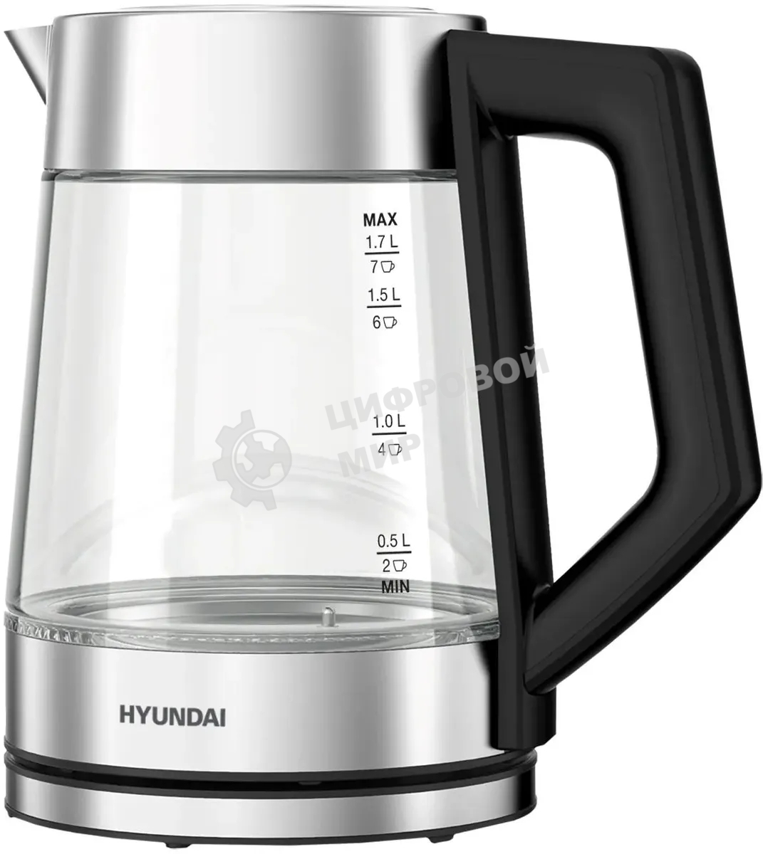 Чайник электрический Hyundai HYK-G4402 1.7 л, 2200 Вт, черный/серебристый корпус: стекло