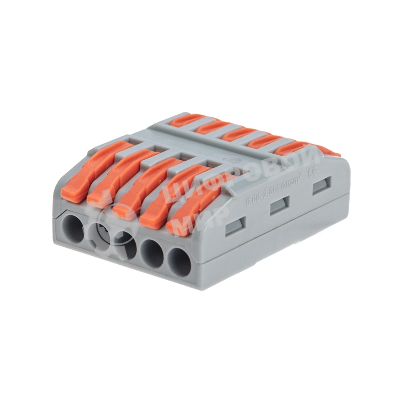 Клемма Rexant СМК 222-425 проходная 5 полюсов (0,08-4 мм²), серый (30 шт/уп)