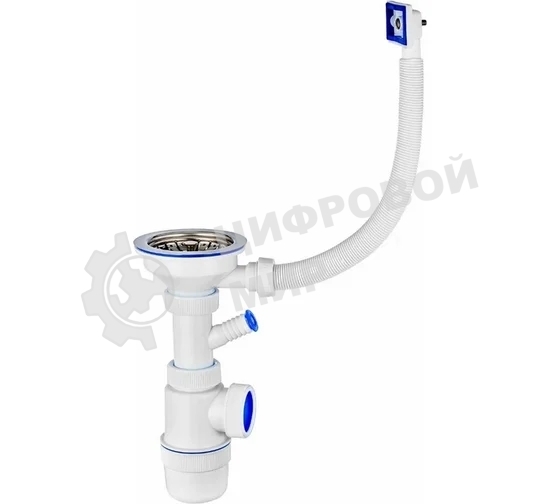 Сифон ЭЛИТ с нержавеющей чашкой D114 мм отводом для стиральной или посудомоечной машины и с переливом 3'1/2 - D40