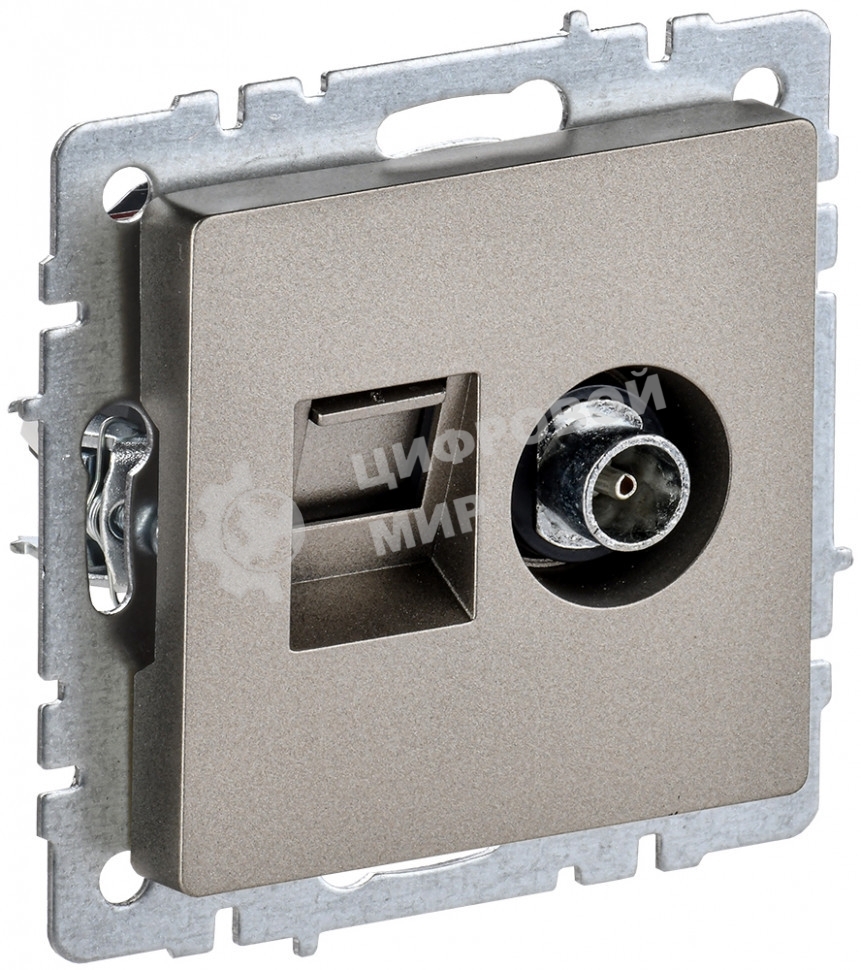 Розетка телевизионная двойная TV+RJ45 IEK Brite РТВ/РК12-БрШ (BR-AK20-1-K37) кат.5E шампань