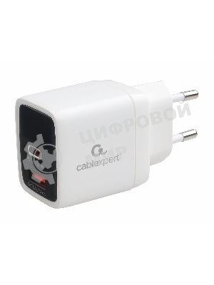 Сетевое зарядное устройство с дисплеем Cablexpert MP3A-PC-52, 35Вт GaN, QC3.0/PD3.0, 1хUSB, 1хType-C, белый, коробка