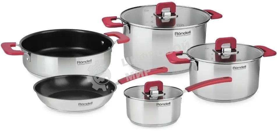 Набор 8 предметов Rondell RDS-1662, Кастрюли с/кр 20 см (3,0 л), 24 см (5,6 л), ковш с/кр 16 см (1,4 л), сотейник б/кр 2