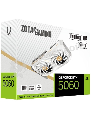 Видеокарта Zotac PCI-E 5.0 RTX 5060 TWIN EDGE OC WHITE ED NVIDIA GeForce RTX 5060 8Gb 128bit GDDR7 2527/28000 HDMIx1 DPx3 HDCP Ret белый
