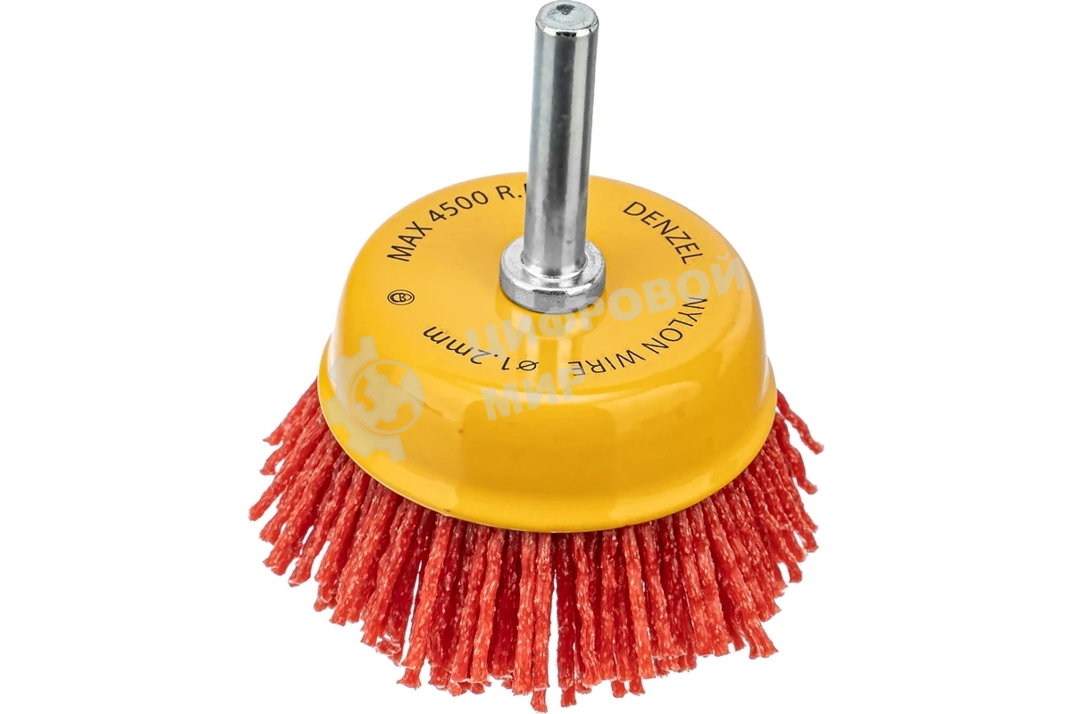 Щетка для дрели Denzel 65 мм, чашка, со шпилькой, нейлоновая щетина