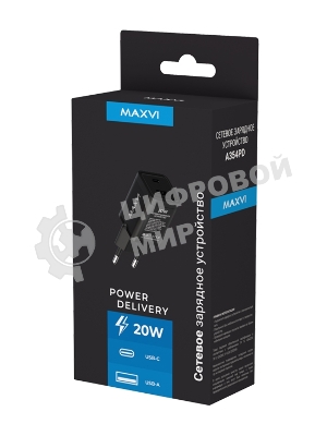 Сетевое зарядное устройство Maxvi A354PD Type-C 20W PD3.0 + USB 2.4A, черный