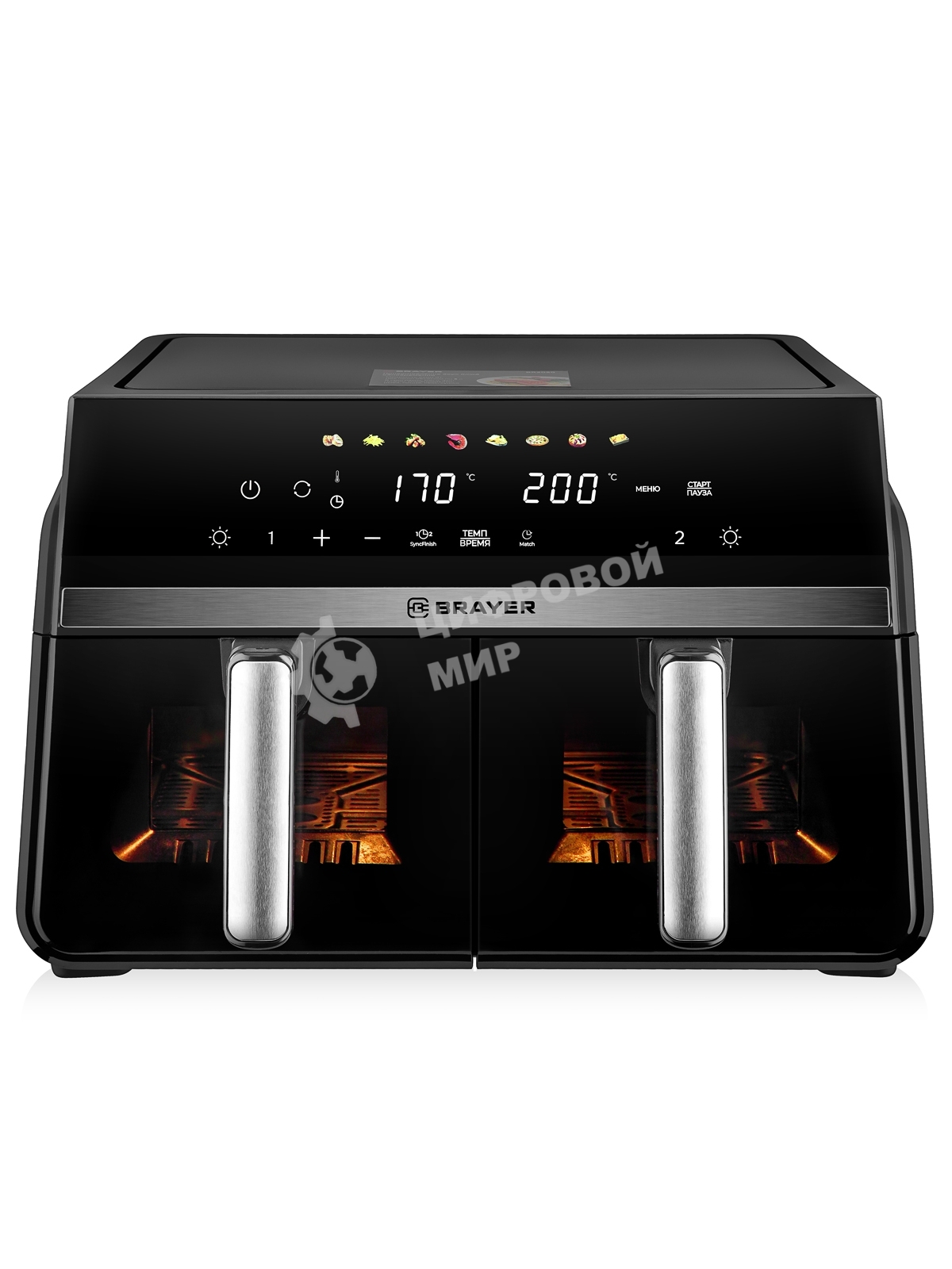 Аэрогриль BRAYER BR2050 черный, 2200 Вт, 10 л, сенсор, 8 программ