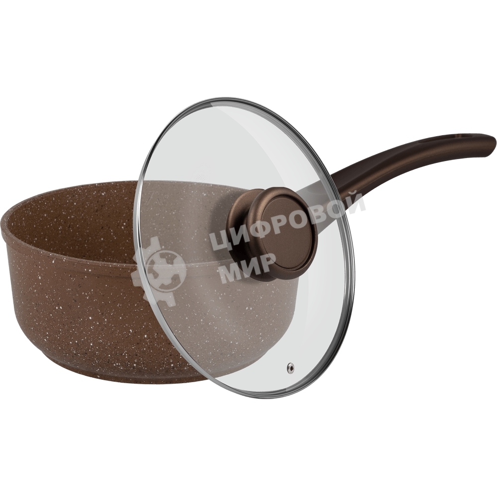 Ковш Maunfeld Carmel MF18CRM01SP из литого алюминия со стеклянной крышкой, 18 см, 1,6 л