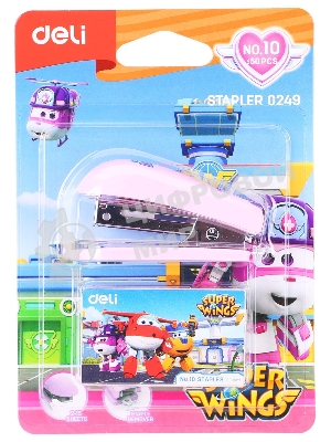 Степлер настольный Deli E0249 Super Wings 24/6 26/6 (12 листов), ассорти, 40 скоб, металл/пластик блистер