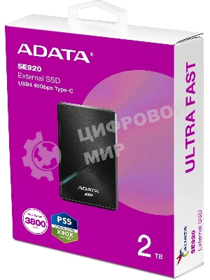 Внешний SSD ADATA SE920, 2Tb, USB 4 Type-C, R/W 3800/3700, черный