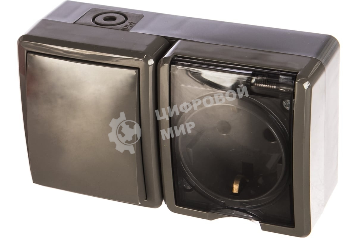 Блок ОП розетка+выключатель ЭРА 11-7401-03 16АХ(10AX)-250В IP54 Эксперт сер.