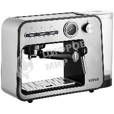 Кофеварка рожковая Kitfort КТ-7515 серебристый, исп. кофе - молотый, 1 л, 1450 Вт, 15 бар