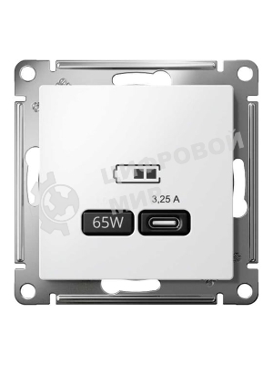 Розетка USB AtlasDesign тип C 65Вт QC PD высокоскор. ЗУ механизм бел. SE ATN000127