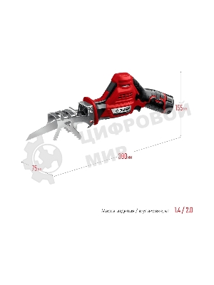 Пила сабельная. Зубр 12В, 1 АКБ (2А·ч), в коробке, СПЛ-125-21