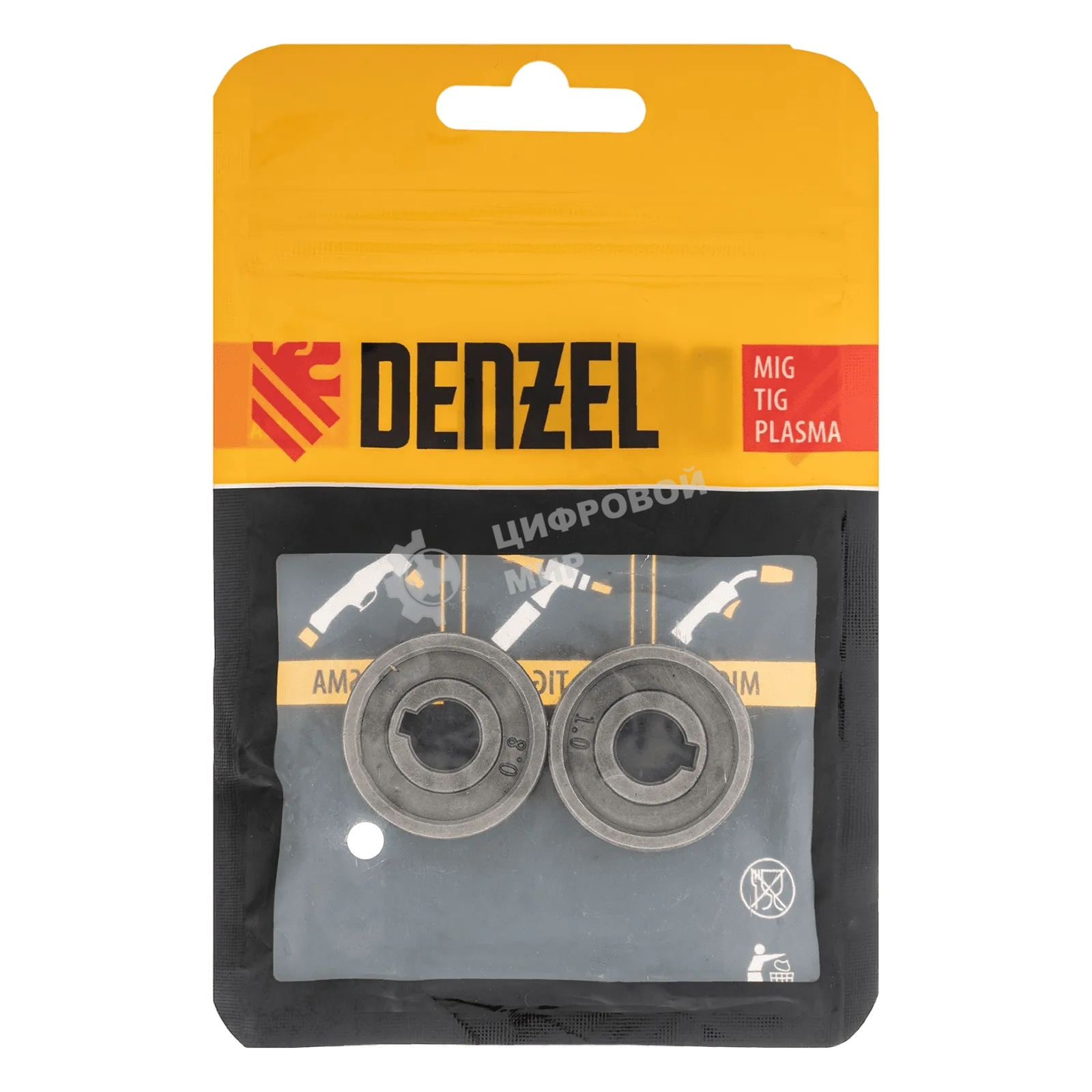 Подающий ролик Denzel зубчатый профиль под флюсовую проволоку 0,8-1мм, 2 шт