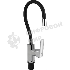 FABIA 9655 Смеситель для кухни, шаровый, с гибким черным изливом, корпус квадратный, цвет ХРОМ.