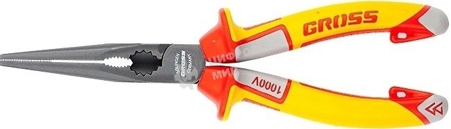 Длинногубцы GROSS 17177 диэлектрические рукоятки до 1000в трехкомпонентные рукоятки 205 мм