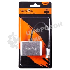 USB-концентратор USB3.1 TypeCm -->HDMI+USB3.0+PD+VGA Alum Grey 4K@30Hz, Telecom TUC055