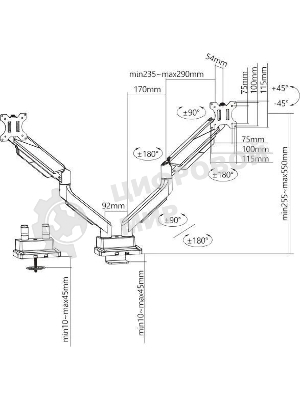 Кронштейн для мониторов Ultramounts UM718 серый 17