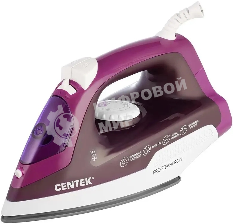 Утюг Centek CT-2348 фиолетовый, 1600 Вт, 20 г/мин, 80 г/мин, 200 мл