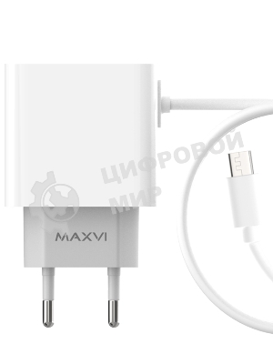Сетевое зарядное устройство Maxvi CHL-242M 2.4A, with microUSB cable, 2хUSB-A, белый