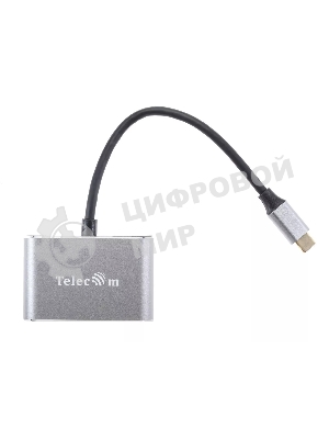 USB-концентратор USB3.1 TypeCm -->HDMI+USB3.0+PD+VGA Alum Grey 4K@30Hz, Telecom TUC055