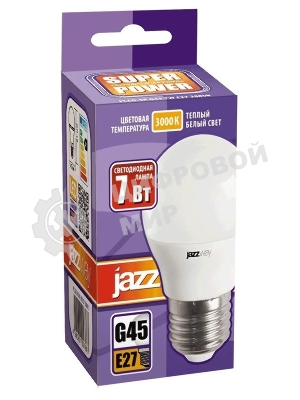 Лампа светодиодная JazzWay PLED-SP-G45 7Вт шар 3000К теплый белый E27 540лм 230В