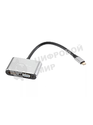 USB-концентратор USB3.1 TypeCm -->HDMI+USB3.0+PD+VGA Alum Grey 4K@30Hz, Telecom TUC055