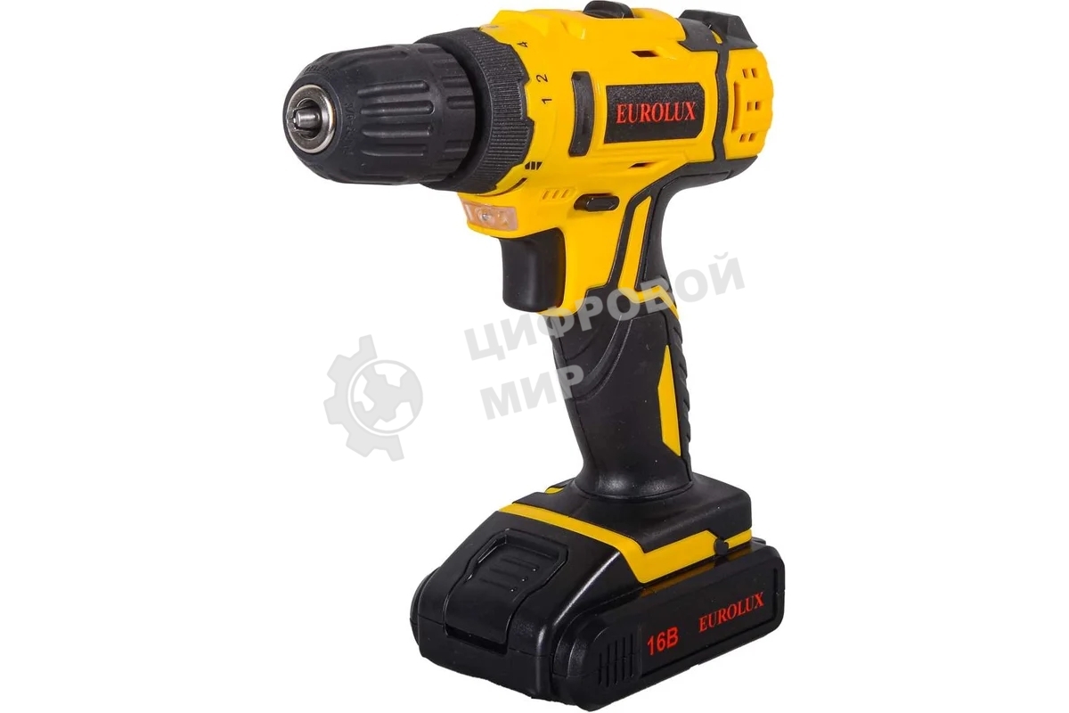 Дрель-шуруповерт Eurolux ДА-16/2Li, 16 В, 1.5 Ач, 30 Нм, щеточный