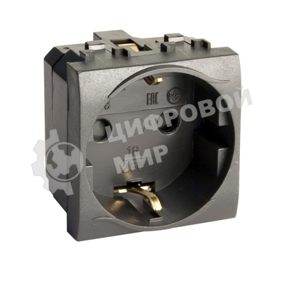 Розетка электрическая DKC BRAVA 77482N с заземлением, со шторками, черная RAL 7016, 2М