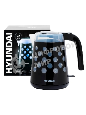 Чайник электрический Hyundai HYK-G2012 1.7 л, 2200 Вт, черный/прозрачный (корпус: пластик)