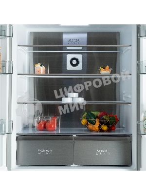 Холодильник Бирюса CD 496 TBG текстурированное черное стекло трехкамерный 334/162л морозилка снизу, NoFrost, Side by Side