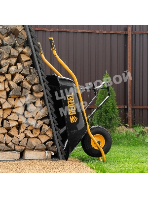 Тачка строительная Denzel усиленная, объем 130 л, 230 кг, колесо 15х6.00-6