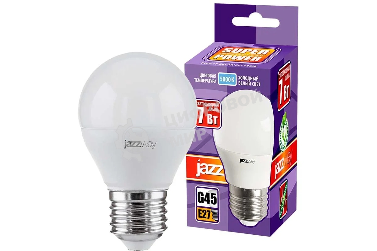 Лампа светодиодная JazzWay PLED-SP-G45 7Вт шар 5000К холодный белый E27 540лм 230В
