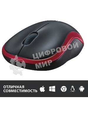 Мышь беспроводная Logitech M185, красный, 1000 dpi, радиоканал, USB, кнопки - 3