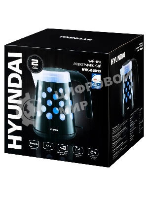 Чайник электрический Hyundai HYK-G2012 1.7 л, 2200 Вт, черный/прозрачный (корпус: пластик)
