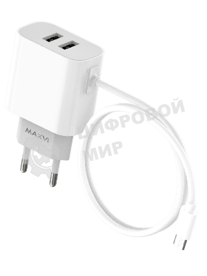 Сетевое зарядное устройство Maxvi CHL-242M 2.4A, with microUSB cable, 2хUSB-A, белый