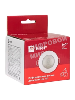 Датчик движения EKF dd-ms-100 (ИК) MS-100 (ДД) встраив. 1200 Вт 360 град. до 6 м IP20
