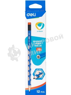 Карандаш чернографитный Deli EC016-2B U-Touch 2B, трехгранный, (12шт) ластик