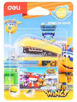 Степлер настольный Deli E0249 Super Wings 24/6 26/6 (12 листов), ассорти, 40 скоб, металл/пластик блистер