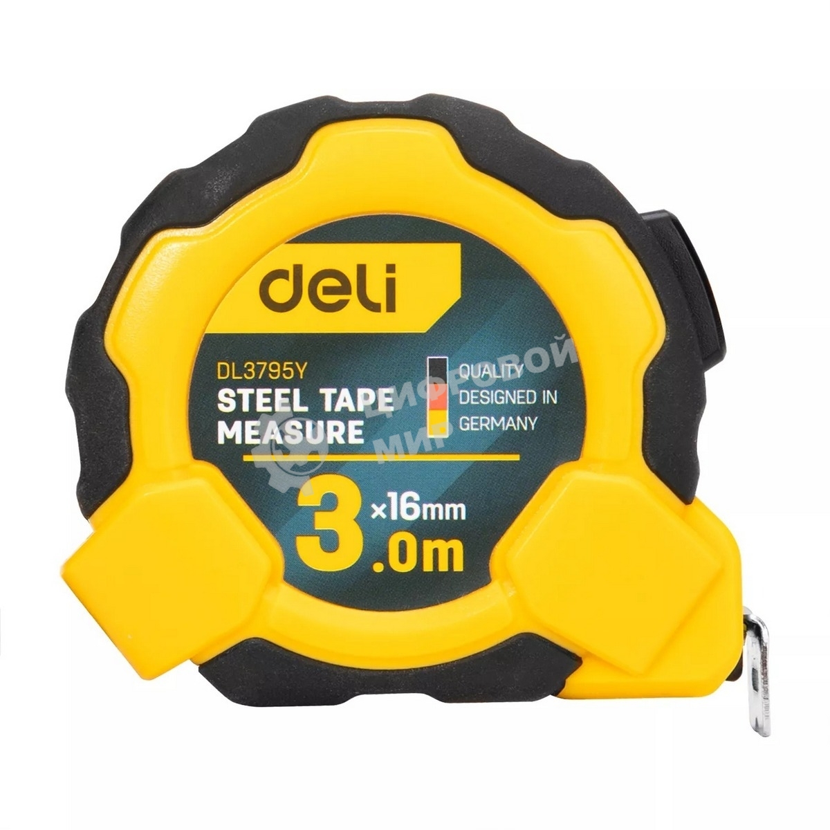 Рулетка Deli DL3795 3мx16мм, Автостоп, ударопрочный корпус, метрическая
