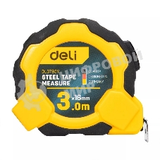 Рулетка Deli DL3795 3мx16мм, Автостоп, ударопрочный корпус, метрическая