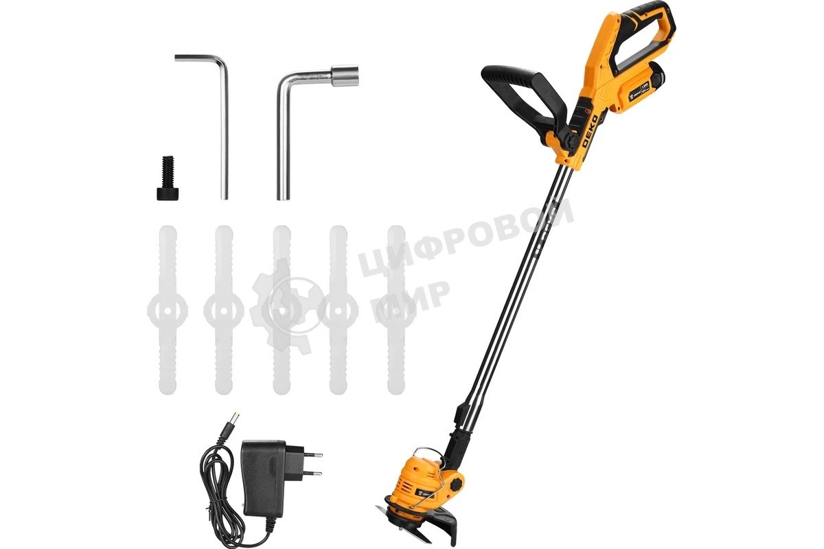 Триммер электрический Deko DKTR12 аккум. 300Вт неразбор.штан. реж.эл.:нож