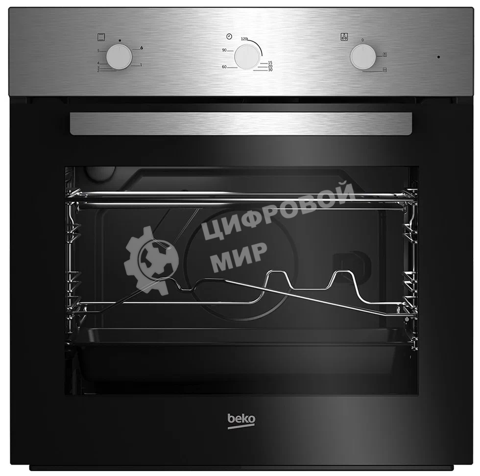 Газовый духовой шкаф Beko BBIGT21100X с откидным электрическим грилем; автоматический электроподжиг; поворотные переключатели; металлические направляющие; объем - 72л; 3 стекла дверцы; 1 решетка; 1 противень; вертел. Цвет нержавеющая сталь; Материал панели управления Металл	нержавеющая сталь