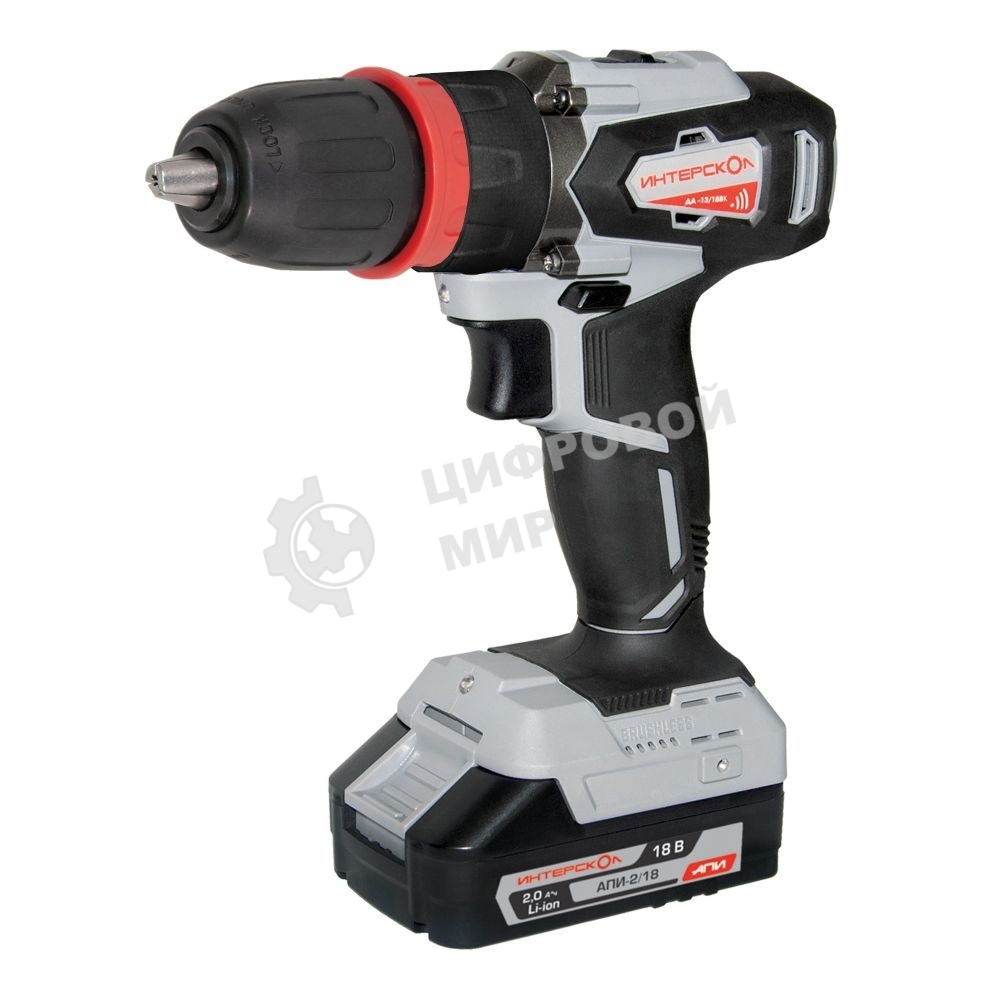 Дрель-шуруповерт ИНТЕРСКОЛ ДА-13/18ВК, 18 В, 2 Ач, 45 Нм, бесщеточный