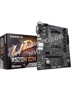 Материнская плата Gigabyte A520M S2H, AM4, AMD A520, 2xDDR4, 4xSATA, 1xM.2, 1xPCIe 3.0 x16, 2xPCIe x1, 1xHDMI, 1xDVI-D, 1xVGA, 1x 1Gb LAN, 4xUSB-A 3.2 Gen 1, 2xUSB-A 2.0, 3x3.5 мм, 7.1, mATX
